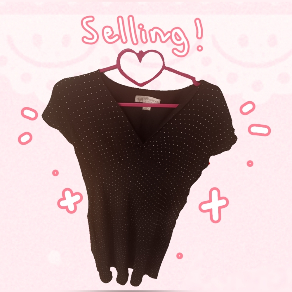 Black Polka Dot V-Neck Women's Top